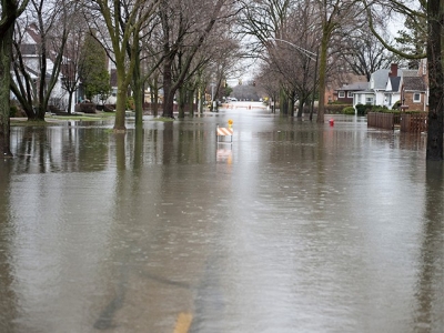 Flooded street with dirty water
