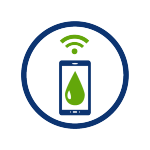 circular icon with phone icon, green raindrop, wifi signal